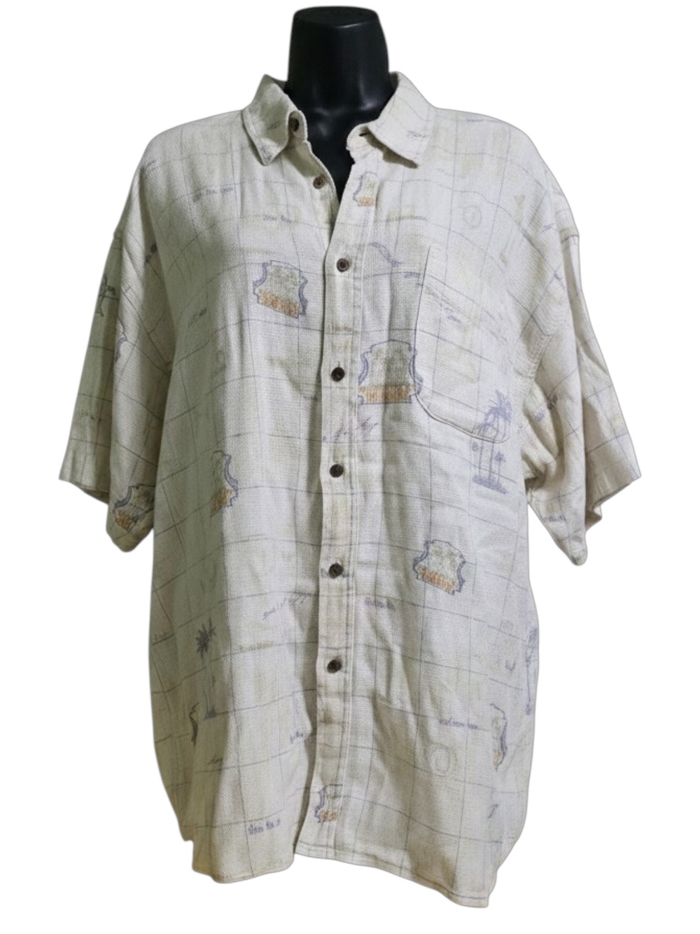 Vintage Big Dogs Shirt XL Map Print Single Stitch Button Up Rayon Cotton